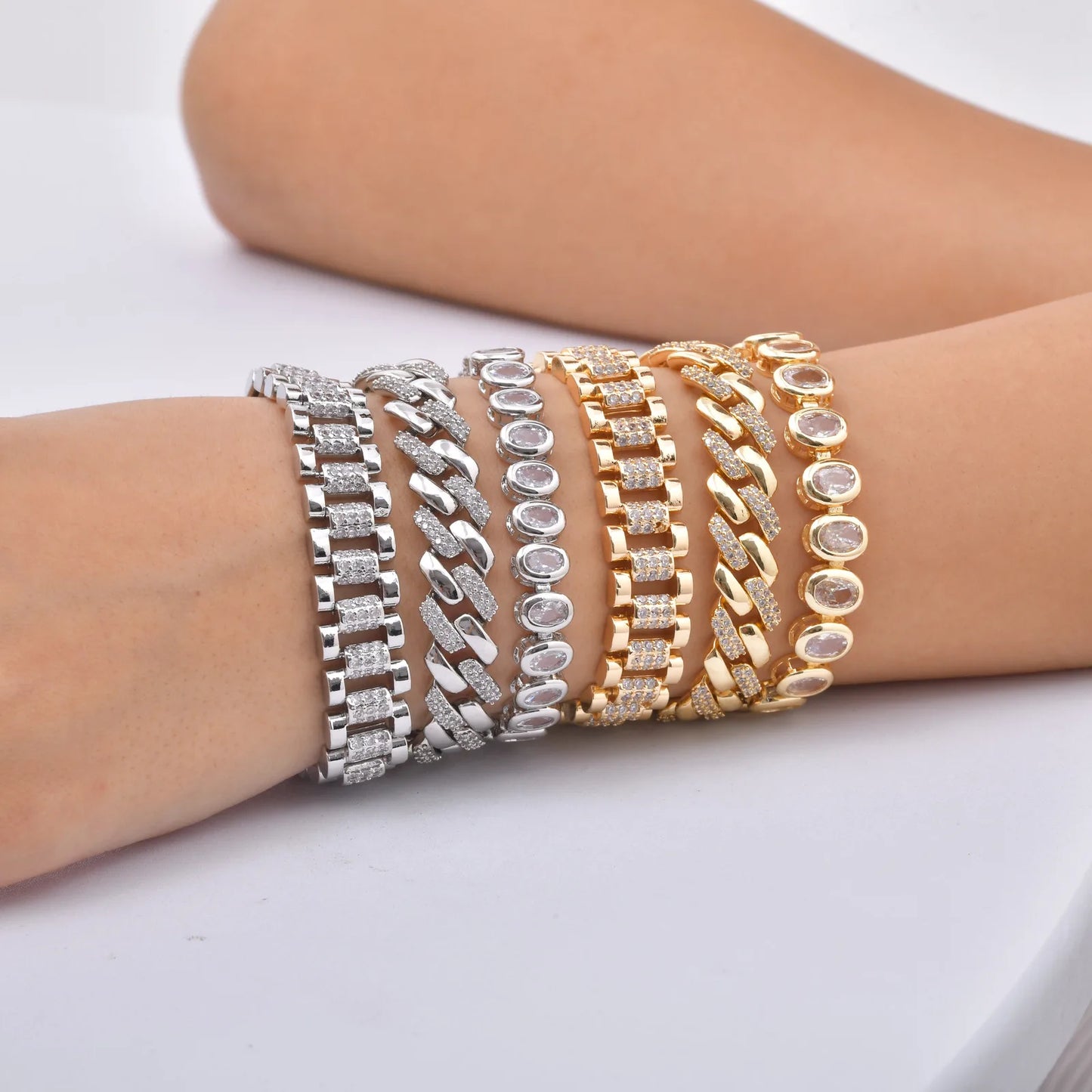 Paperclip Chain Bracelet 14K Gold Plated Cubic Zirconia Watch