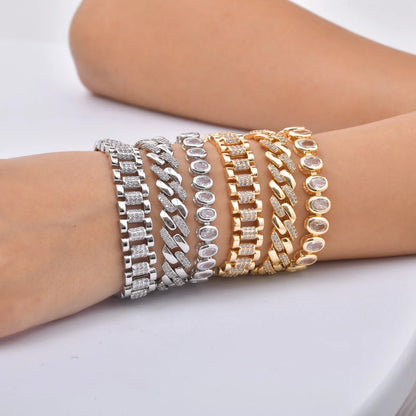 Paperclip Chain Bracelet 14K Gold Plated Cubic Zirconia Watch