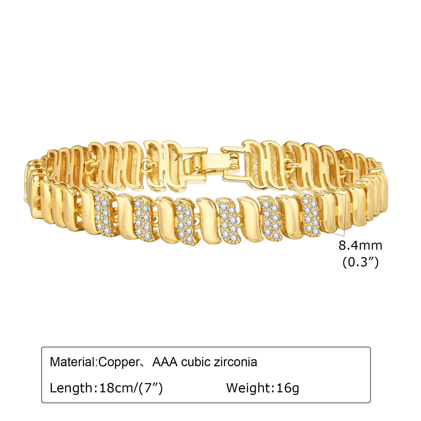 Paperclip Chain Bracelet 14K Gold Plated Cubic Zirconia Watch
