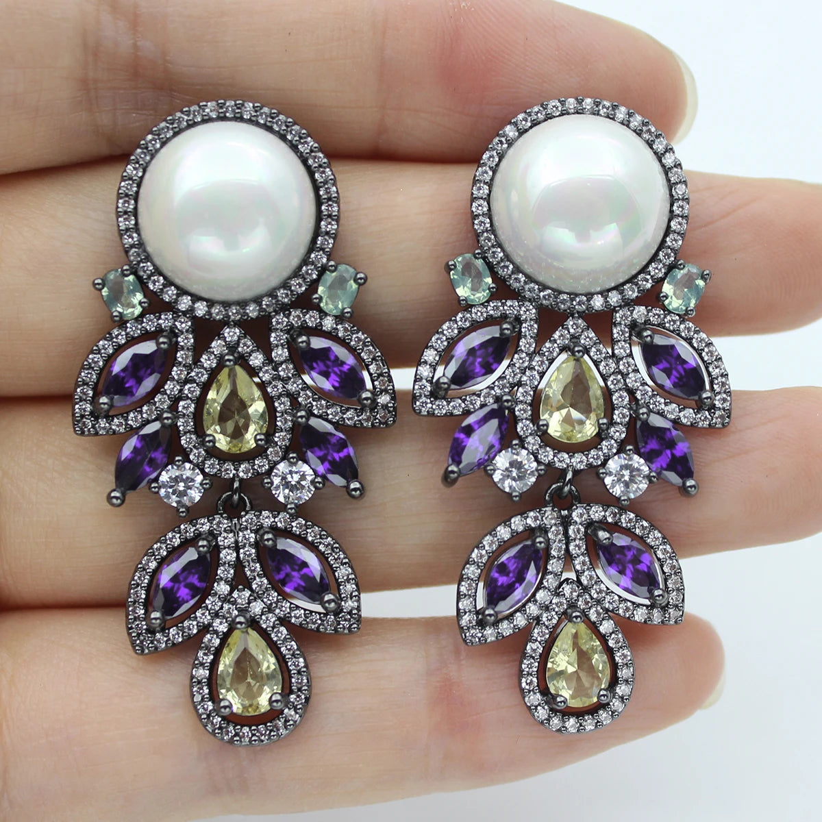 Luxury Evening Party Earrings for Women 2023 Trendy Shiny Flower Plant Dangle Earrings Purple Golden Jewelry Gift Wife