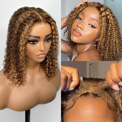 Deep Wave Honey Blonde Glueless Bob Wigs Human Hair