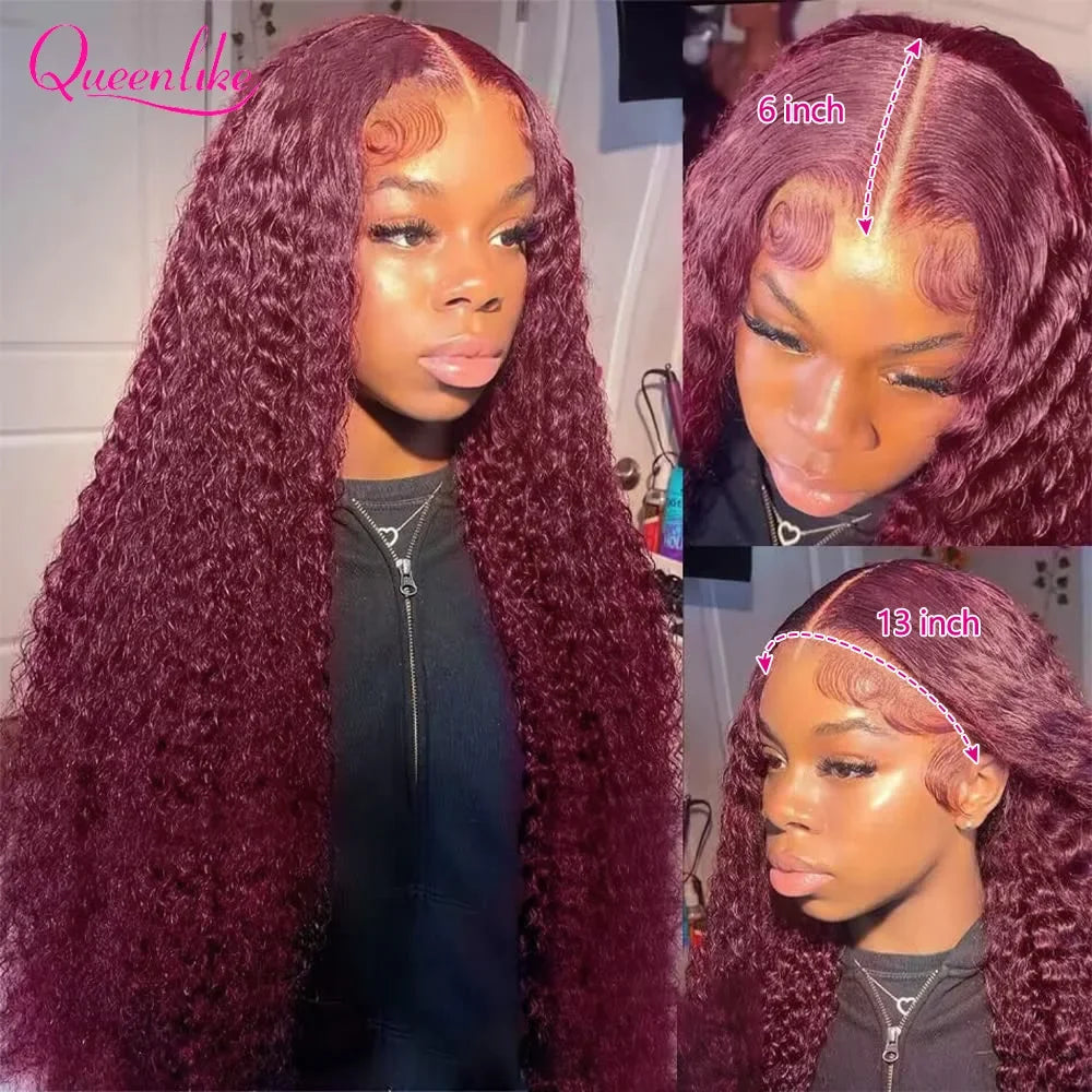 Curly Burgundy 13x6 Hd Lace Frontal Wig 99J Colored Human Hair