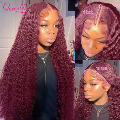 Curly Burgundy 13x6 Hd Lace Frontal Wig 99J Colored Human Hair
