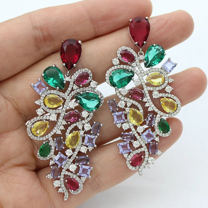 Luxury Evening Party Earrings for Women 2023 Trendy Shiny Flower Plant Dangle Earrings Purple Golden Jewelry Gift Wife
