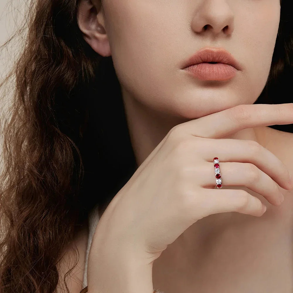 Pretty Beauty Sapphire/Emerald/Ruby Wedding Band Half Halo Gemstone Moissanite Ring for Women S925 Sterling Silver Fine Jewelry
