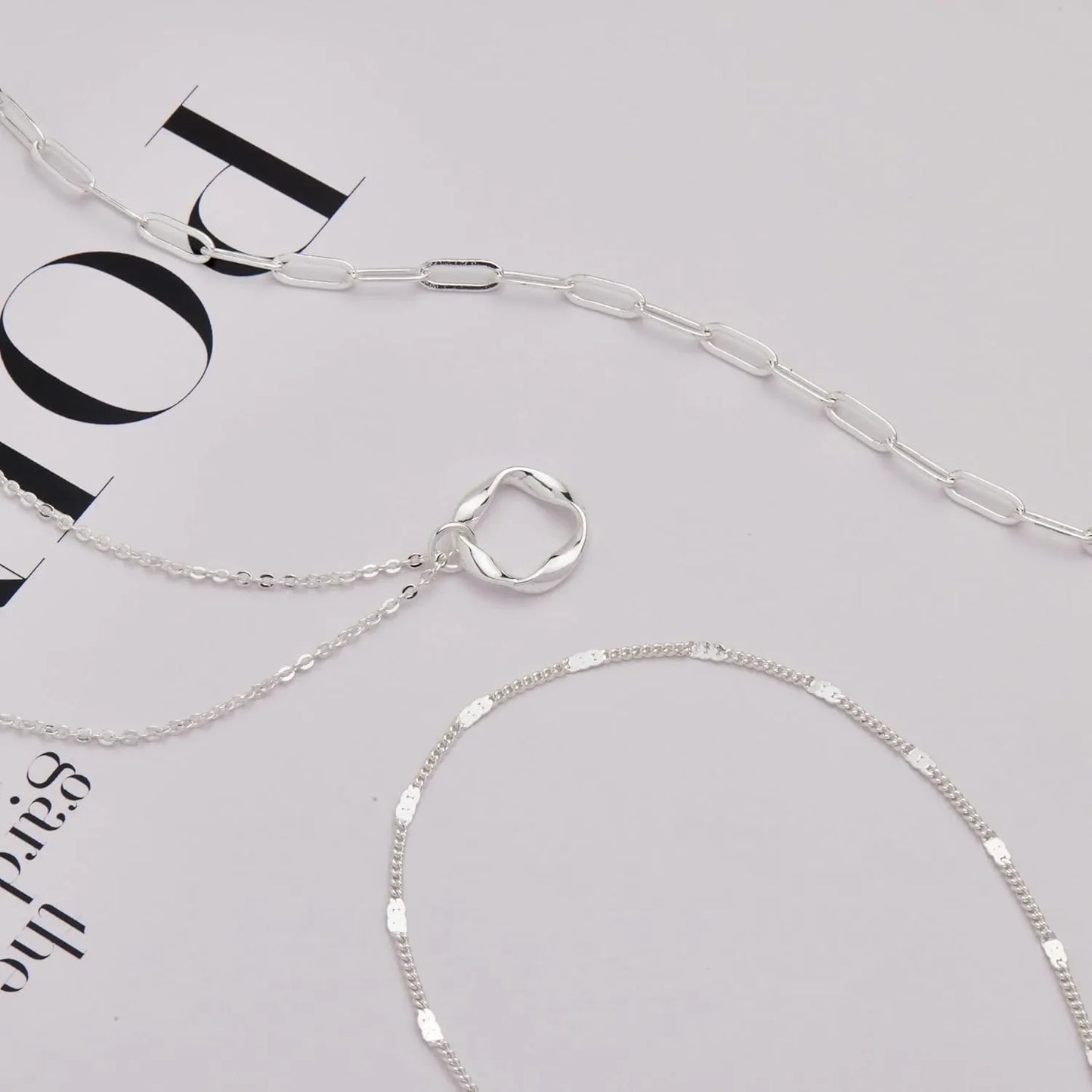 Layered 14k Gold Plated Necklaces for Women Stackable Silver Plated Circle Paperclip Chain Pendant Choker Necklace Set For Woman