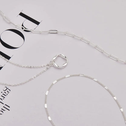 Layered 14k Gold Plated Necklaces for Women Stackable Silver Plated Circle Paperclip Chain Pendant Choker Necklace Set For Woman