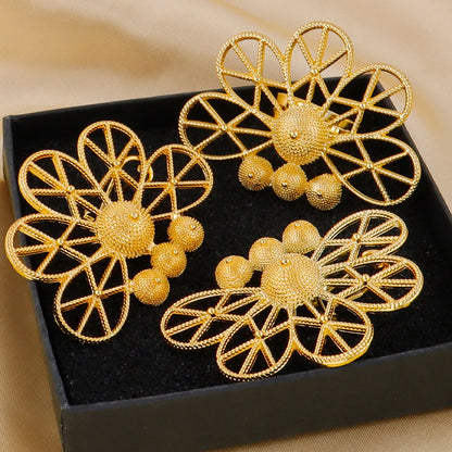 Luxury Handmade Big Earrings Ring Set  Plated Dubai Chain Wedding Jewelry Bridal Accessory Arab Turkis Earrings Women