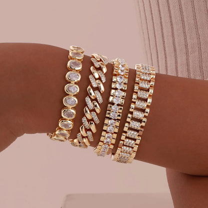 Paperclip Chain Bracelet 14K Gold Plated Cubic Zirconia Watch