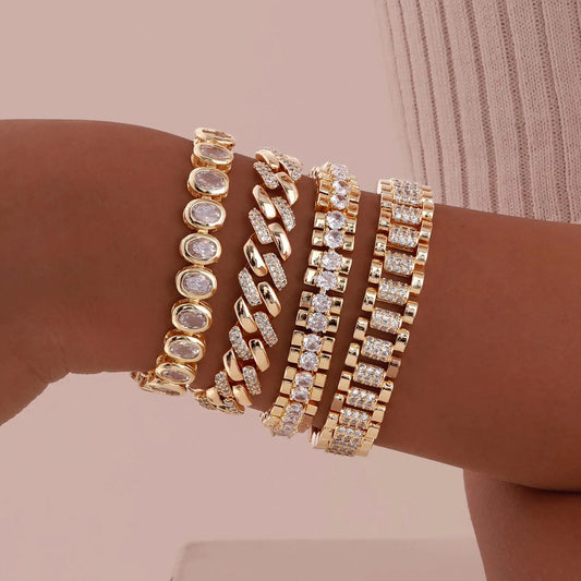 Paperclip Chain Bracelet 14K Gold Plated Cubic Zirconia Watch