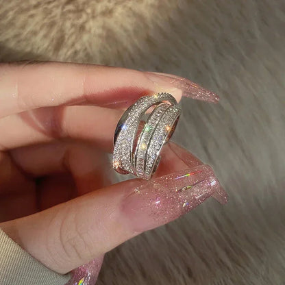 Silver Color Rhinestone Ring Multi-layer Winding Rings for Women