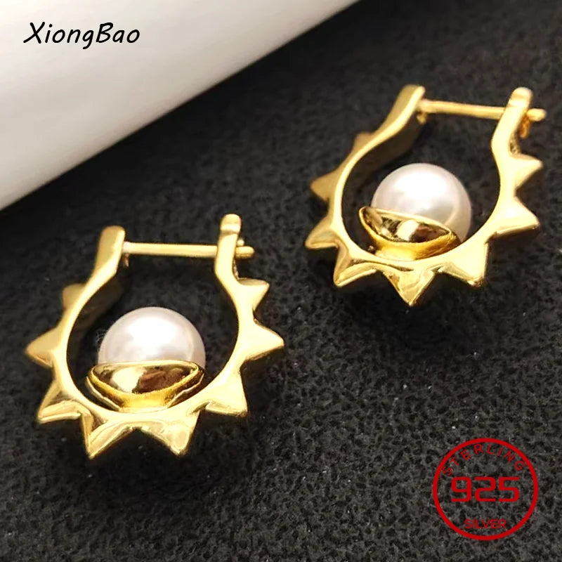 Luxury Shine Stamp 925 Sterling Silver Post Gold Plated Earrings Inlaid Boutique White Zircon Women Hook Drop Earrings Gift