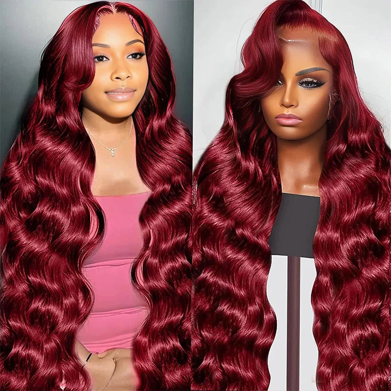 13x6 Hd Lace Front Human Hair Wig 99J Burgundy Preplucked Hd