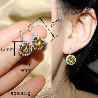 Luxury Female Earring 925 Silver Needle Round Zircon Earring Women Closely Inlaid OL Versatile Earrings Statement Jewelry Gift