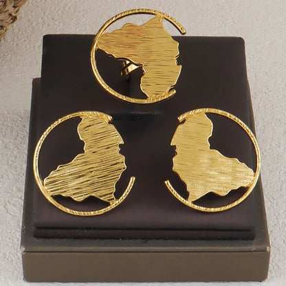 Luxury Handmade Big Earrings Ring Set  Plated Dubai Chain Wedding Jewelry Bridal Accessory Arab Turkis Earrings Women