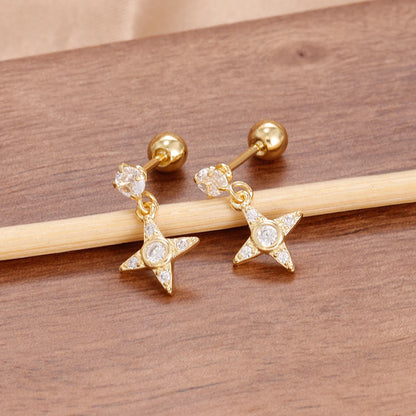 Luxury Stainless Steel Star Dangle Earrings For Women Sparkling Zircons Geometric Ear Piercing Earring Fashion Jewelry aretes