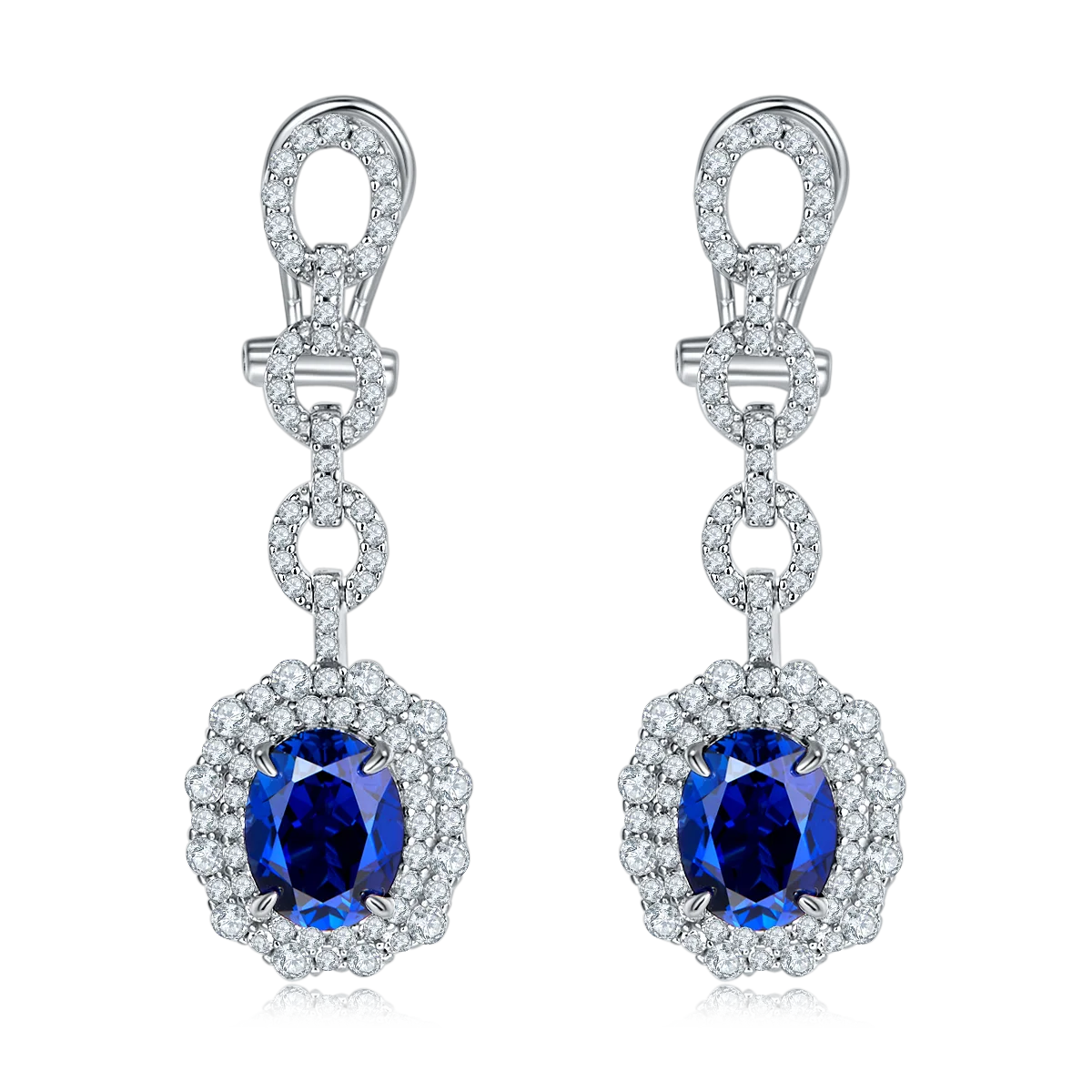 Luxury Long Earrings S925 Sterling Silver Oval Ear Racket with Artificial Ruby And Sapphire for Banquet Wedding Fashion Jewelry
