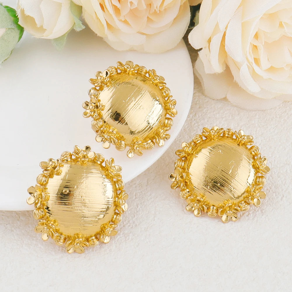 Luxury Handmade Big Earrings Ring Set  Plated Dubai Chain Wedding Jewelry Bridal Accessory Arab Turkis Earrings Women