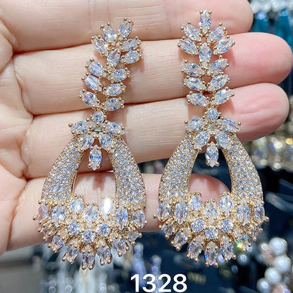 Luxury Evening Party Earrings for Women 2023 Trendy Shiny Flower Plant Dangle Earrings Purple Golden Jewelry Gift Wife
