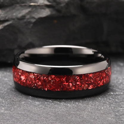 8mm black red crystal tungsten ring, couple wedding ring, exquisite gift for him, comfortable and fit