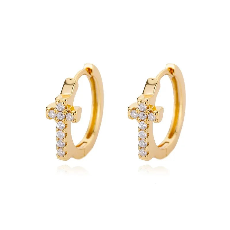 Zircon Cross Dangle Earrings For Women Girls Stainless Steel