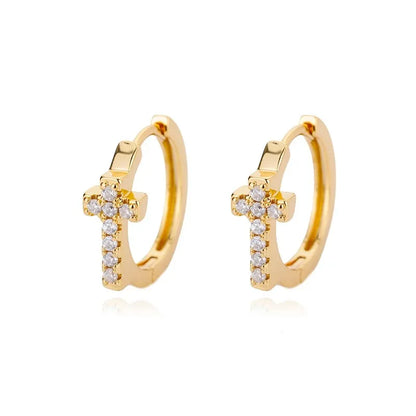 Zircon Cross Dangle Earrings For Women Girls Stainless Steel