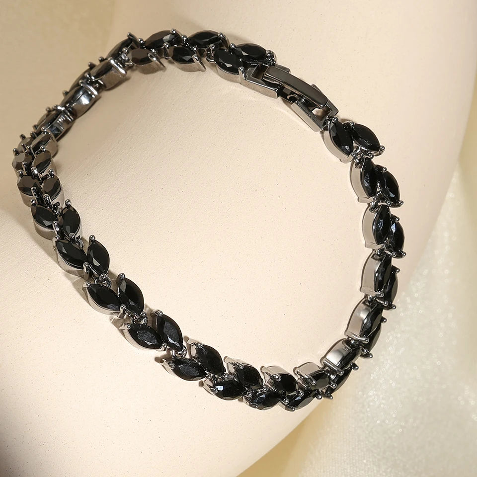 Exquisite Shiny Pink Black Zircon Decor Bracelets For Women