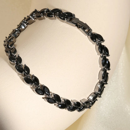 Exquisite Shiny Pink Black Zircon Decor Bracelets For Women