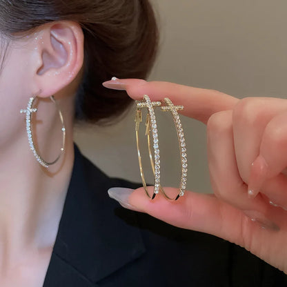 Shiny Big Circel Cross Hoop Earrings for Women Exquisite