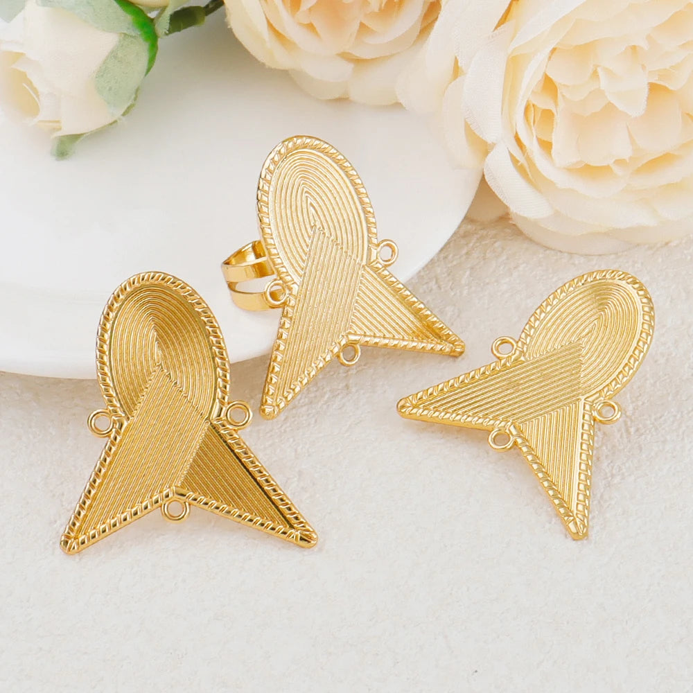 Luxury Handmade Big Earrings Ring Set  Plated Dubai Chain Wedding Jewelry Bridal Accessory Arab Turkis Earrings Women