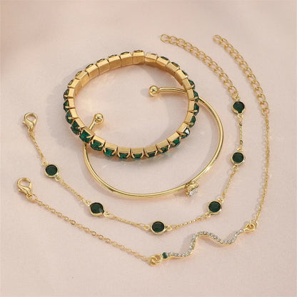 Fashion Snake Green Gemstone Bangle Rhinestone Full Metal Bracelet