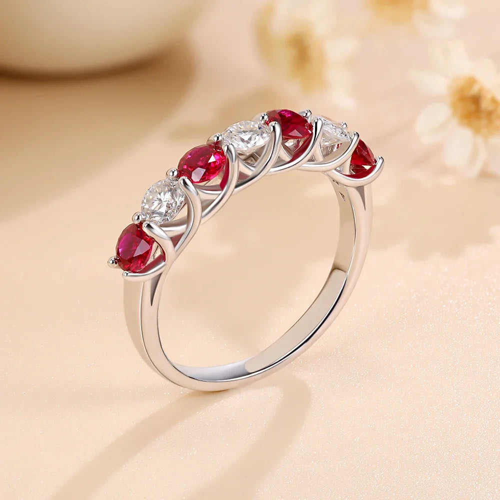 Pretty Beauty Sapphire/Emerald/Ruby Wedding Band Half Halo Gemstone Moissanite Ring for Women S925 Sterling Silver Fine Jewelry