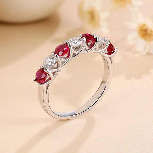 Pretty Beauty Sapphire/Emerald/Ruby Wedding Band Half Halo Gemstone Moissanite Ring for Women S925 Sterling Silver Fine Jewelry
