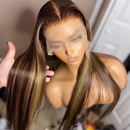 30 40 Inch Highlight Ombre Bone Straight Human Hair Wig Colored