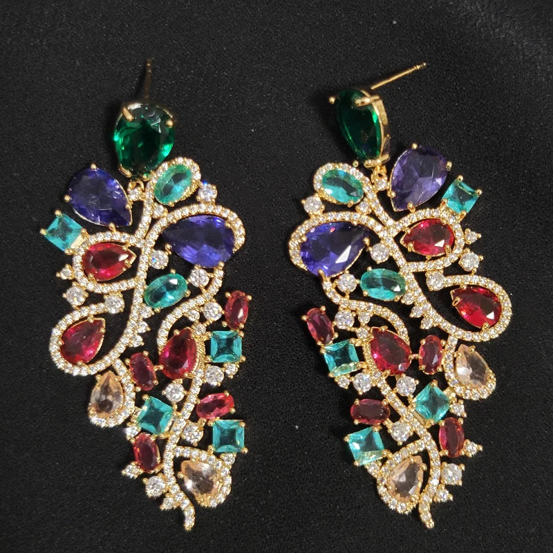 Luxury Evening Party Earrings for Women 2023 Trendy Shiny Flower Plant Dangle Earrings Purple Golden Jewelry Gift Wife