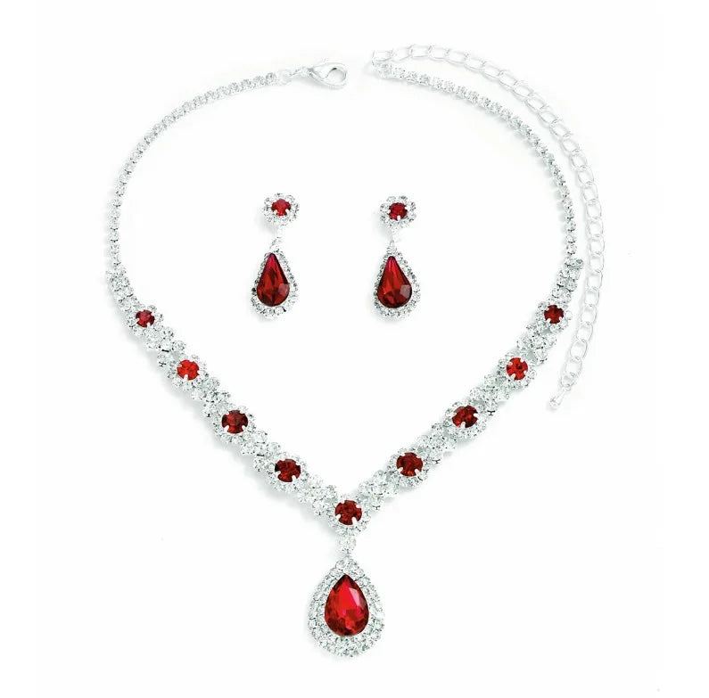Women's crystal droplet necklace with earrings set for wedding