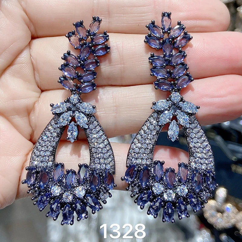 Luxury Evening Party Earrings for Women 2023 Trendy Shiny Flower Plant Dangle Earrings Purple Golden Jewelry Gift Wife