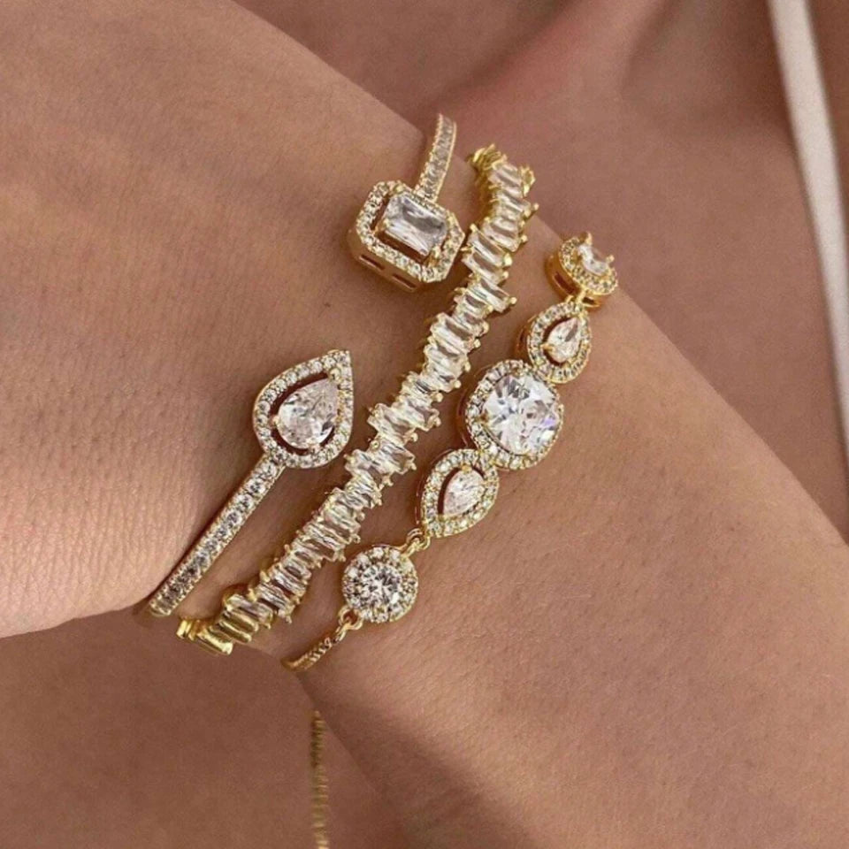 Cubic Zirconia Adjustable Open Bangle Bracelets for Women