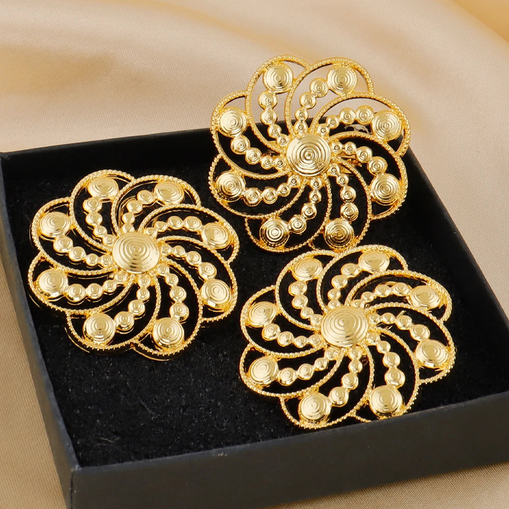 Luxury Handmade Big Earrings Ring Set  Plated Dubai Chain Wedding Jewelry Bridal Accessory Arab Turkis Earrings Women