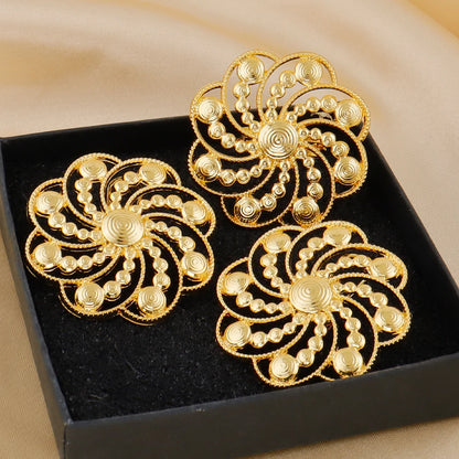 Luxury Handmade Big Earrings Ring Set  Plated Dubai Chain Wedding Jewelry Bridal Accessory Arab Turkis Earrings Women
