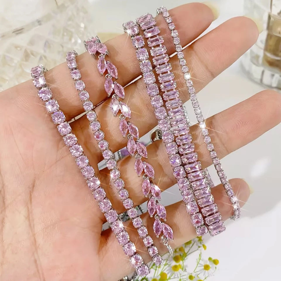 Exquisite Shiny Pink Black Zircon Decor Bracelets For Women