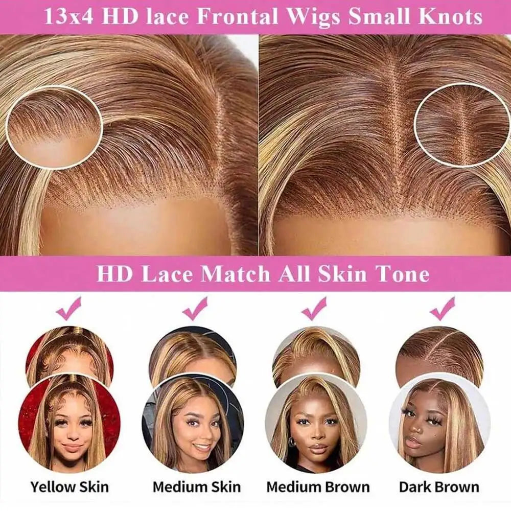 Highlight Wigs Colored Straight Lace Front Human Hair Wigs