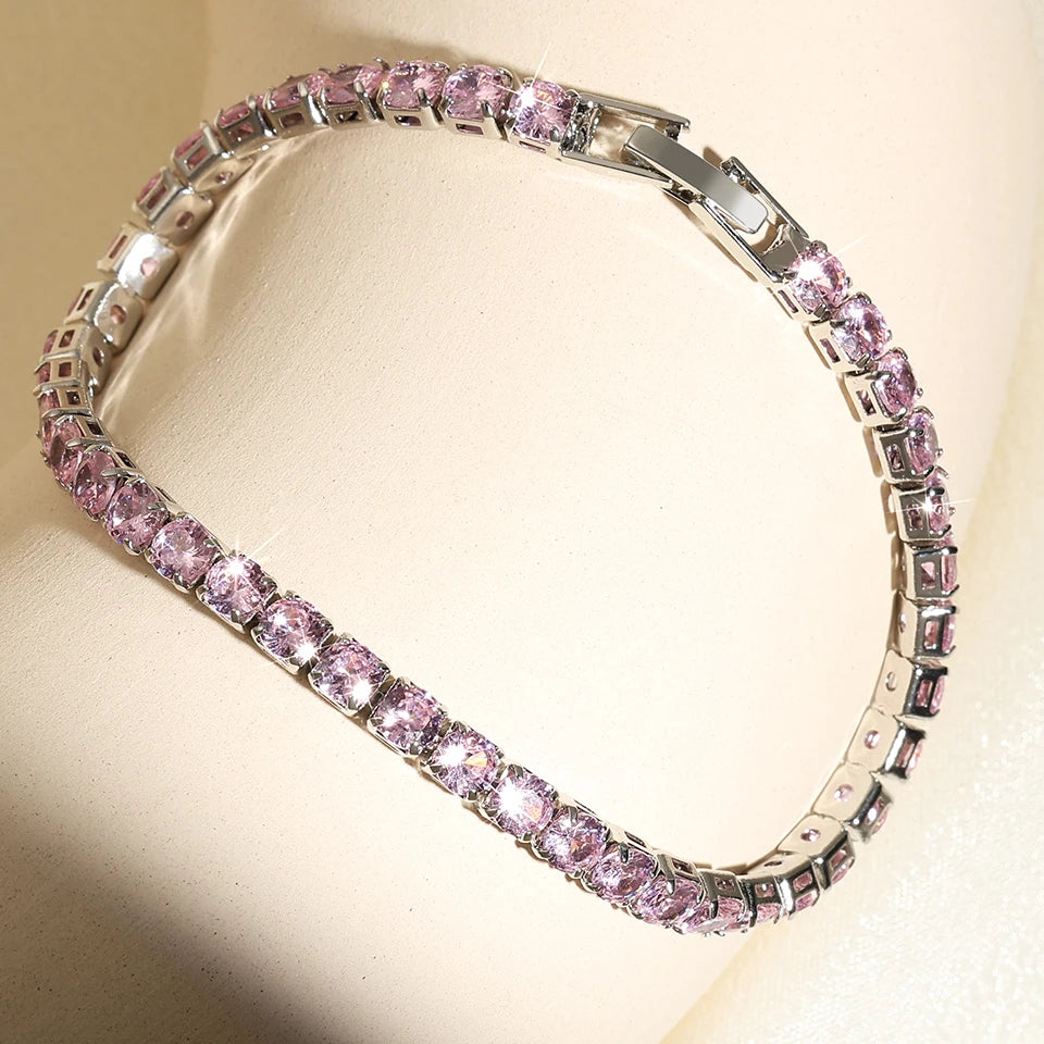 Exquisite Shiny Pink Black Zircon Decor Bracelets For Women