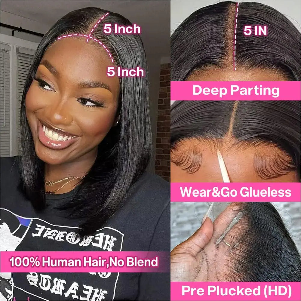 Wear and Go Glueless Wig Bob Human Hair Straight Short Bob Wig