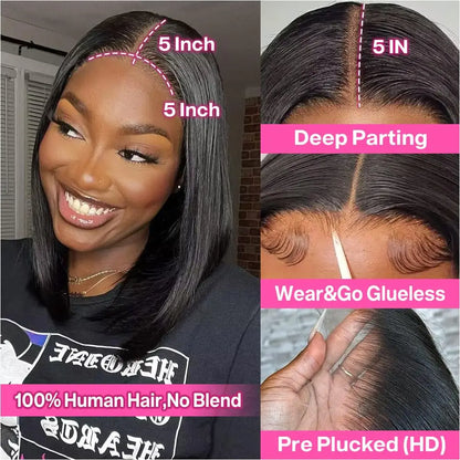 Wear and Go Glueless Wig Bob Human Hair Straight Short Bob Wig