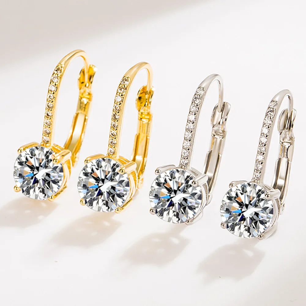 Luxury Shine Stamp 925 Sterling Silver Post Gold Plated Earrings Inlaid Boutique White Zircon Women Hook Drop Earrings Gift