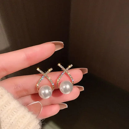 2 Pieces Of Women's Trendy Cross Studded Diamond Earrings