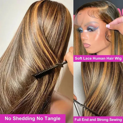 30 40 Inch Highlight Ombre Bone Straight Human Hair Wig Colored