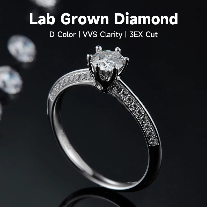 Romantic wedding ring, 0.5 carat high-quality lab-grown diamond, S925 sterling silver base, exquisite gift for girlfriend.