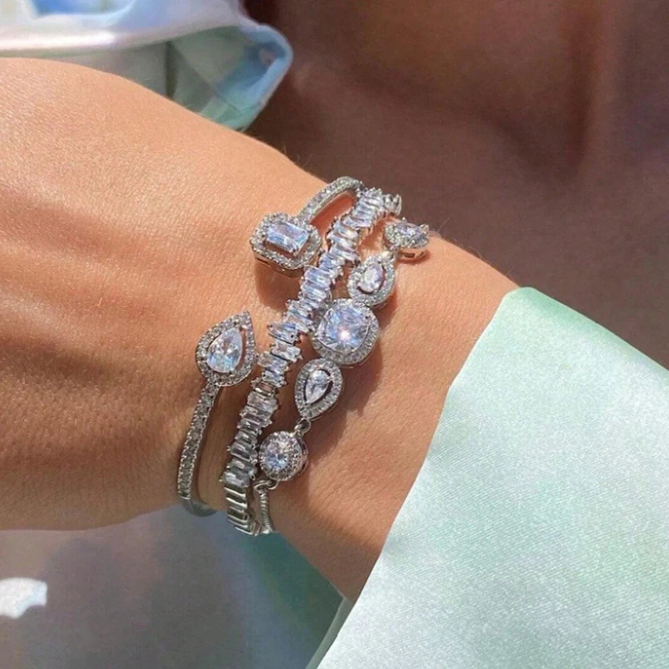Cubic Zirconia Adjustable Open Bangle Bracelets for Women